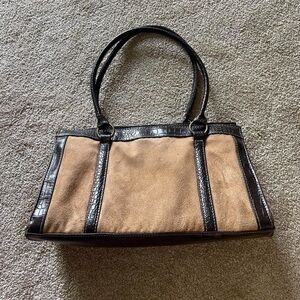 Faux Crocodile and Suede Tan Shoulder Bag